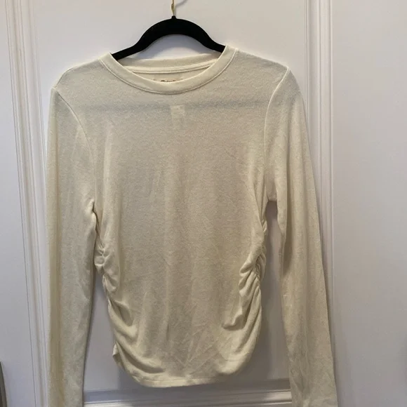 Madewell Long Sleeve Ruched Cream Ivory Top size Large New - Picture 2 of 5